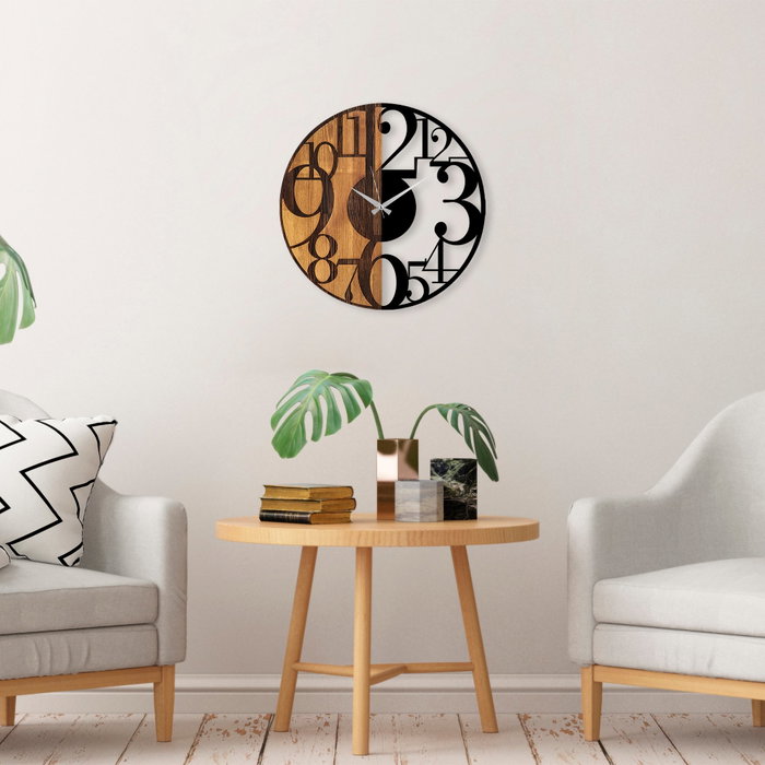 Wallity Reloj de pared Numbers en Nogal y Negro